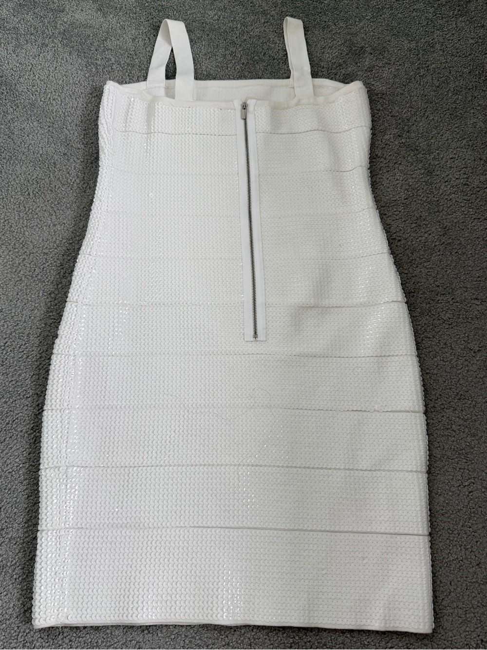 New NWT BCBGMaxAzria White Sequins Bandage Midi stretch bodycon Y2K Dress L M - Picture 2 of 10